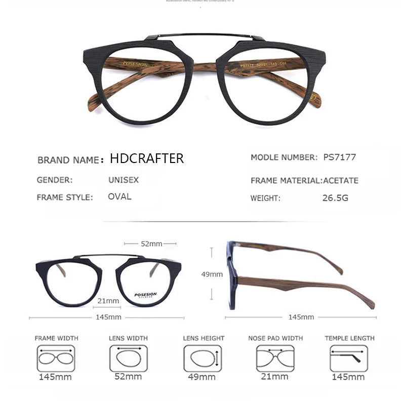 Hdcrafter Unisex Full Rim Round Oval Acetate Titanium Eyeglasses