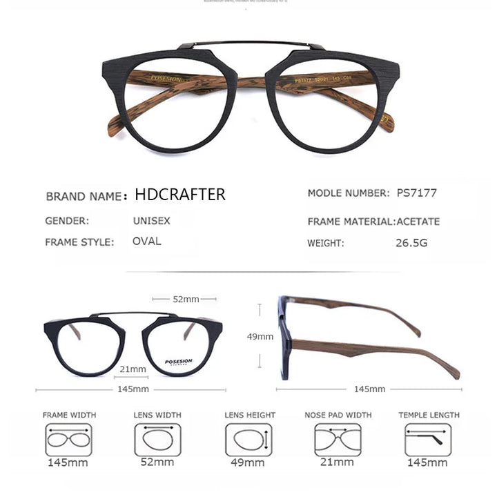 Hdcrafter Unisex Full Rim Round Oval Acetate Titanium Eyeglasses