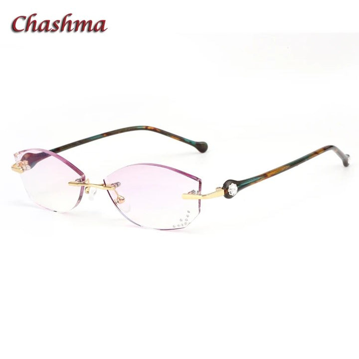 Chashma Ochki Women's Rimless Square Titanium Eyeglasses 77007 Rimless Chashma Ochki Green Purple  