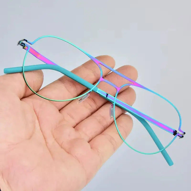 Bobbie Full Rim Double Bridge Unisex Oval Screwless Steel Frames 524316 FuzWeb