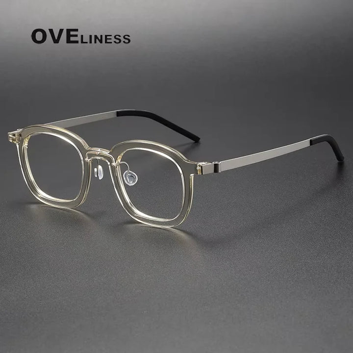 Oveliness Unisex Full Rim Oval Square Acetate Titanium Eyeglasses 1050 Full Rim Oveliness champagne  