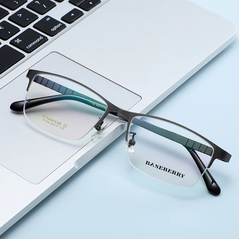 Reven Jate Unisex Semi Rim Square Titanium Eyeglasses 71109