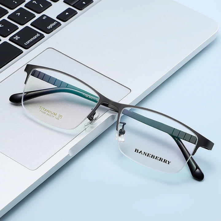 Reven Jate Unisex Semi Rim Square Titanium Eyeglasses 71109