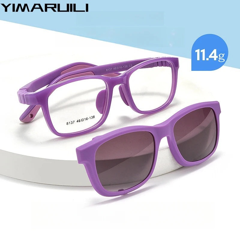 Yimaruili Unisex Youth's Full Rim Square Tr 90 Silicone Eyeglasses Clip On Polarized Sunglasses Y9137 Full Rim Yimaruili Eyeglasses   