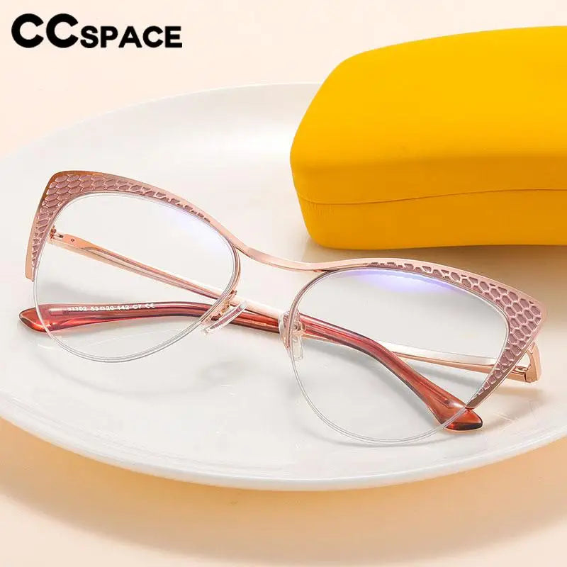 CCSpace Women's Semi Rim Cat Eye Alloy Eyeglasses 57188 Semi Rim CCspace   