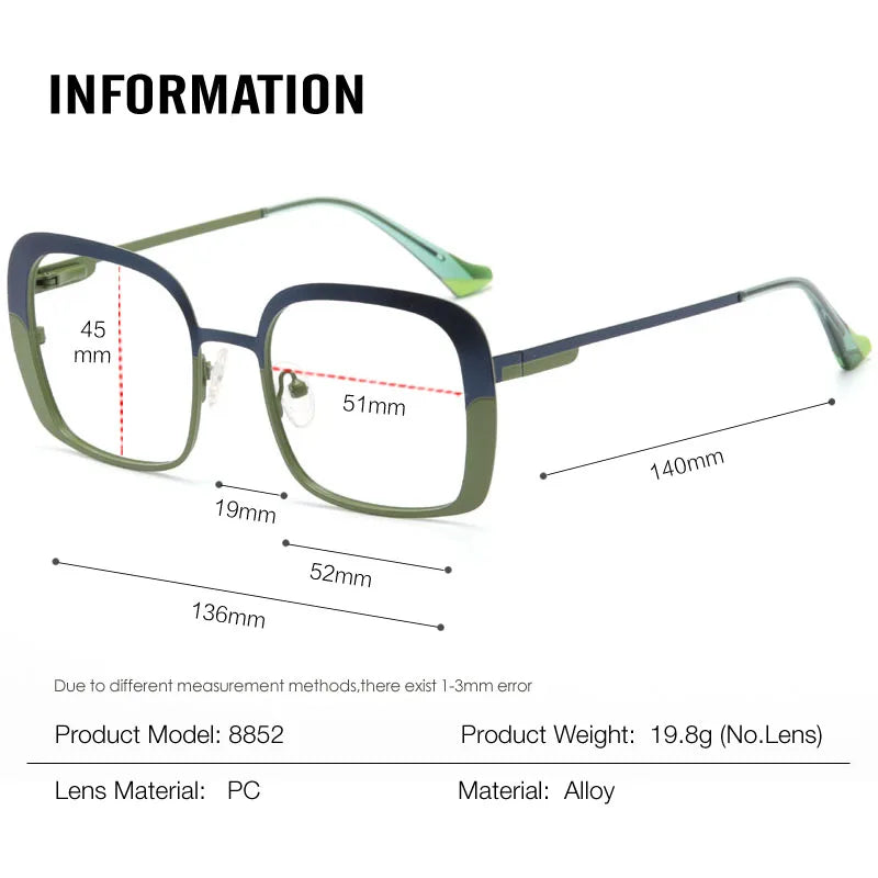 Muzz Women's Full Rim Square Thick Edge Alloy Eyeglasses 88524