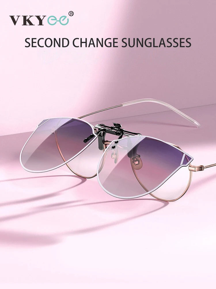 Vicky Unisex Rimless Cat Eye Alloy Polarized Clip On Sunglasses V002 Clip On Sunglasses Vicky   