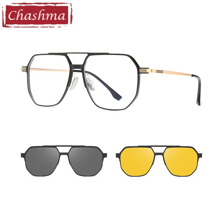 Chashma Ottica Unisex Full Rim Square Double Bridge Eyeglasses Clip On Sunglasses 99064
