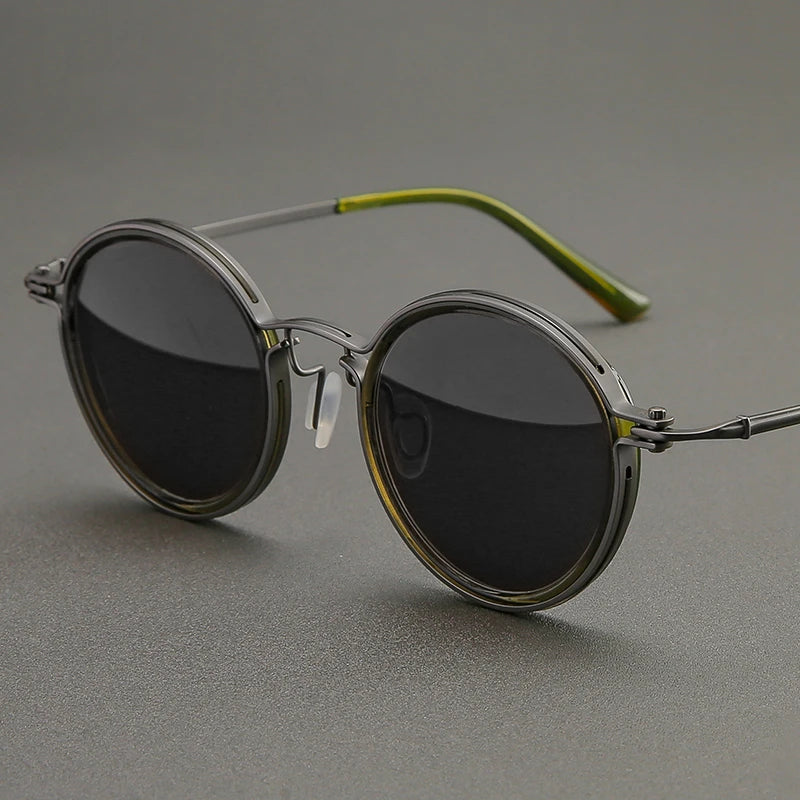 Black Mask Men's Full Rim Round Titanium Acetate Sunglasses  45860