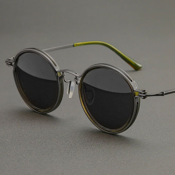 Black Mask Men's Full Rim Round Titanium Acetate Sunglasses  45860