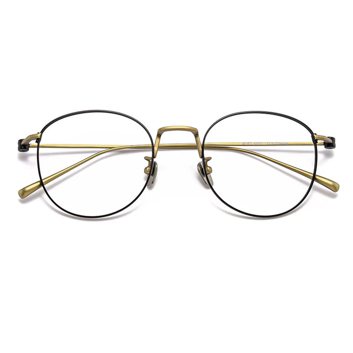Muzz Mens Dual Color Full Rim Round Titanium Eyeglasses 871 Full Rim Muzz Gold Black  