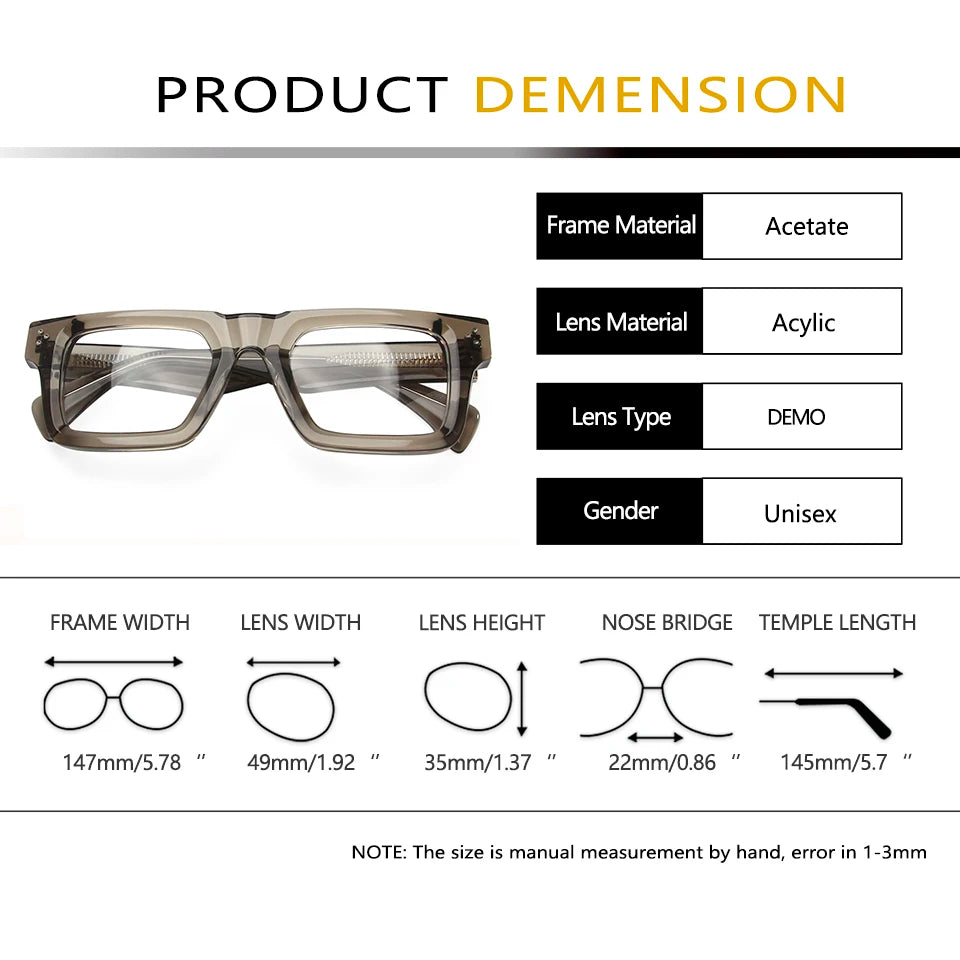Esnbie Unisex Full Rim Square Brow Line Thick Acetate Eyeglasses 236006