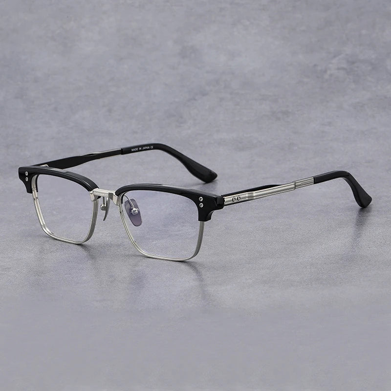 Black Mask Unisex Full Rim Square Titanium Acetate Eyeglasses Dtx132 Full Rim Black Mask Black-Silver  