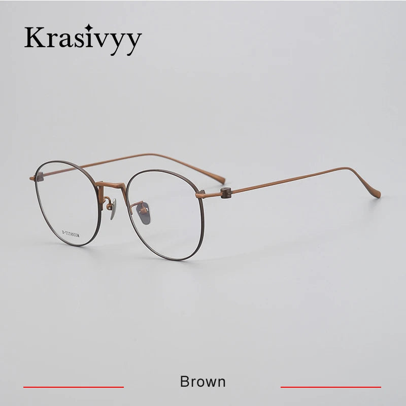 Krasivyy Unisex Full Rim Round Titanium Eyeglasses Kr871 Full Rim Krasivyy Brown  