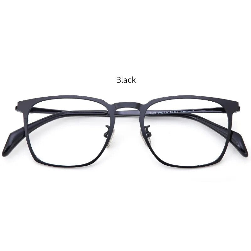 Muzz Men's Full Rim Square Titanium Eyeglasses S18008 Full Rim Muzz Black  