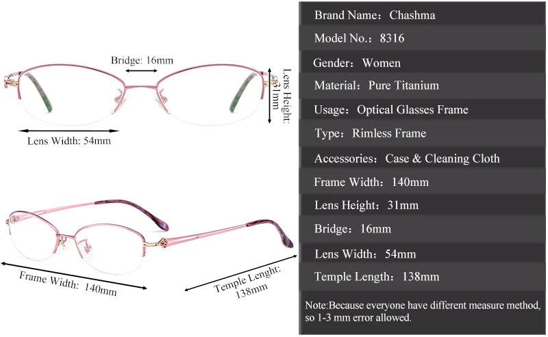 Chashma Ottica Women's Semi Rim Oval Steel Eyeglasses 98316 Semi Rim Chashma Ottica