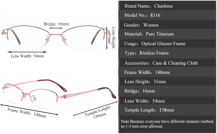 Chashma Ottica Women's Semi Rim Oval Steel Eyeglasses 98316 Semi Rim Chashma Ottica