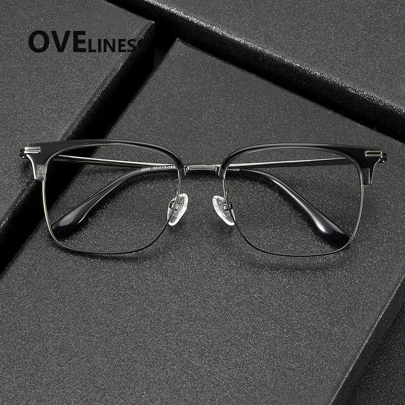 Oveliness Unisex Full Rim Big Square Acetate Titanium Eyeglasses 32009