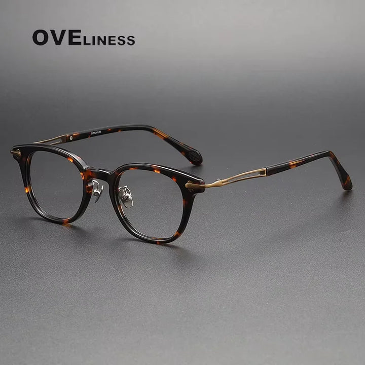 Oveliness Unisex Full Rim Oval Square Acetate Titanium Eyeglasses 814047 Full Rim Oveliness tortoise bronze