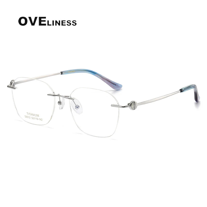 Oveliness Women's Rimless Oval Square Titanium Eyeglasses 196012  FuzWeb  silver  