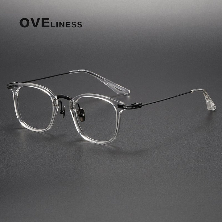 Oveliness Unisex Full Rim Square Acetate Titanium Eyeglasses 80870 Full Rim Oveliness transparent  