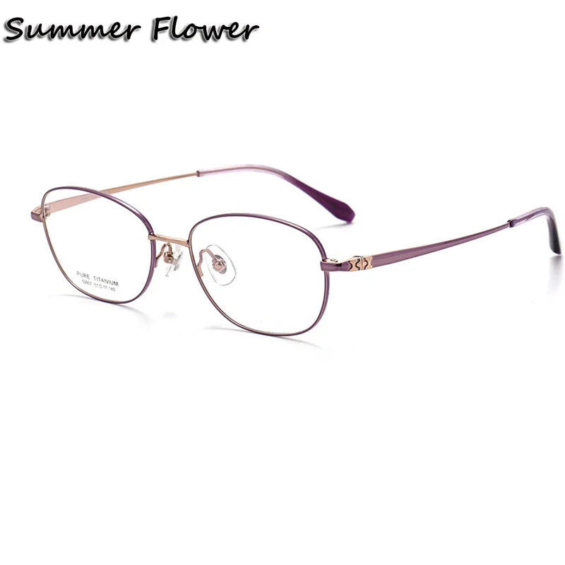 Summer Flower Women's Full Rim Oval Square Titanium Eyeglasses 852807 Full Rim Summer Flower Purple-Rose Gold