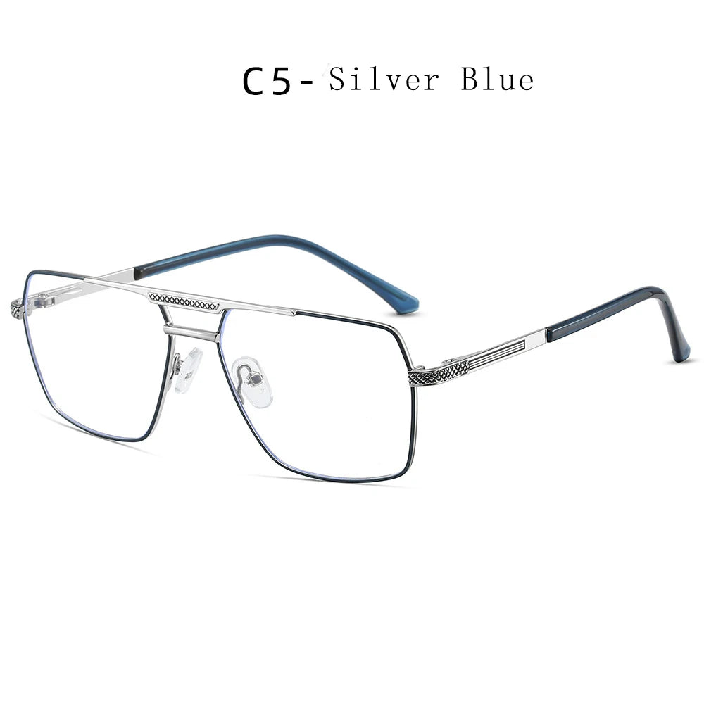 Hdcrafter Men's Full Rim Square Double Bridge Titanium Eyeglasses 6929 Full Rim Hdcrafter Eyeglasses C5-Silver-Blue  