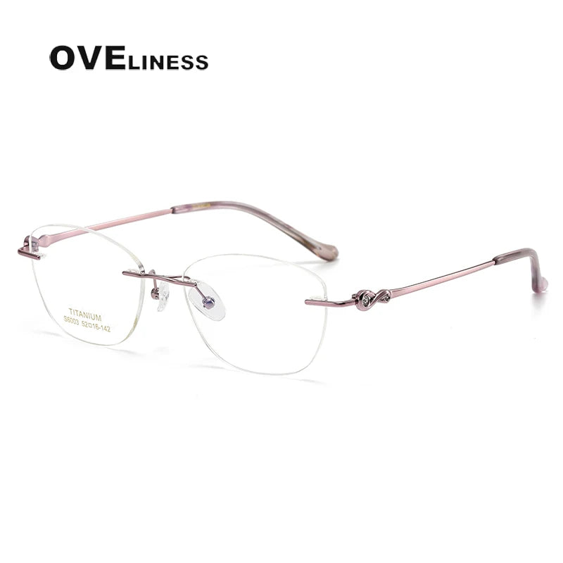 Oveliness Women's Rimless Square Cat Eye Titanium Eyeglasses 196003 Rimless Oveliness purple pink  