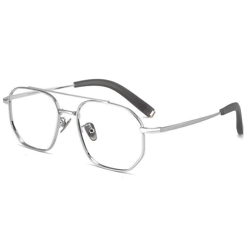 Hdcrafter Men's Full Rim Oval Double Bridge Titanium Eyeglasses 07518 Full Rim Hdcrafter Eyeglasses Silver  