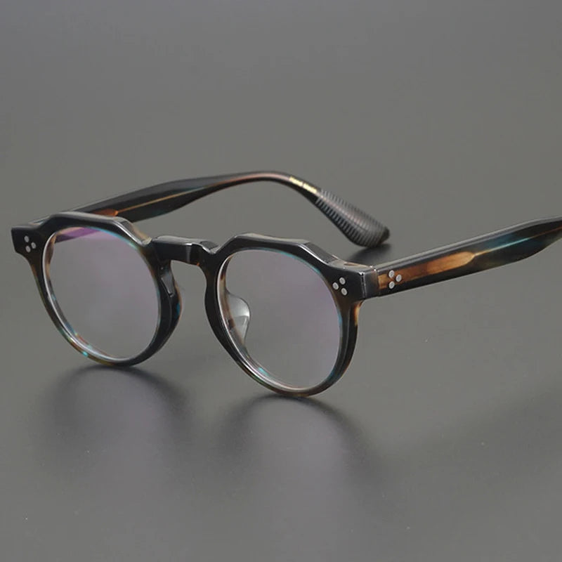 Black Mask Unisex Full Rim Acetate Flat Top Round Eyeglasses V9532  Black Mask   