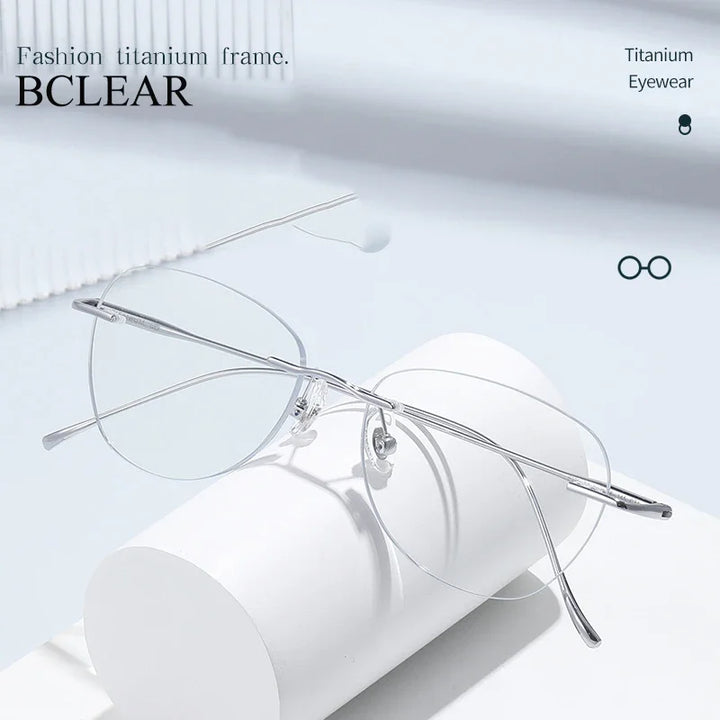 Bclear Unisex Rimless Flat Top Oval Titanium Eyeglasses 892553