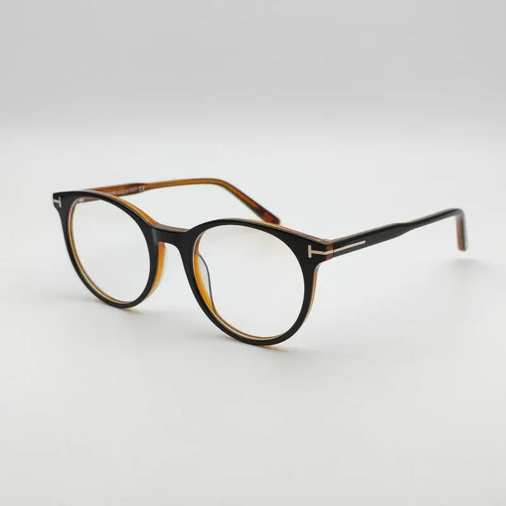 Yimaruili Unisex Full Rim Round Acetate Eyeglasses 5695 Full Rim Yimaruili Eyeglasses Coffee  