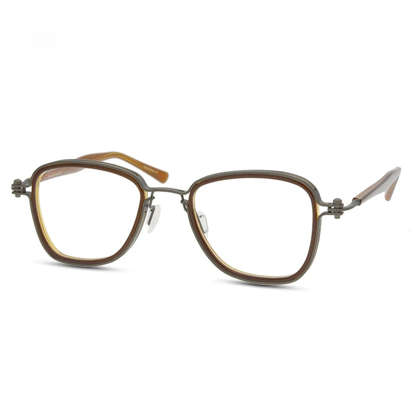 Black Mask Unisex Full Rim Square Acetate Titanium Eyeglasses 5884 Full Rim Black Mask Brown  