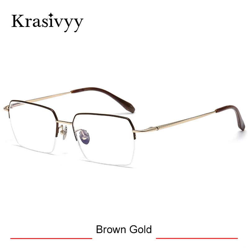 Krasivyy Men's Semi Rim Big Flat Top Square Titanium Eyeglasses 316889