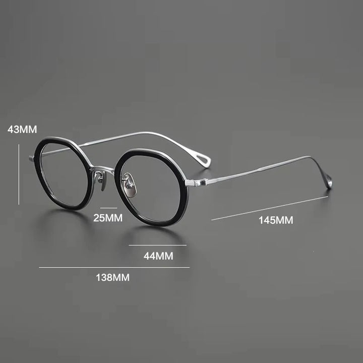 Gatenac Women's Full Rim Flat Top Round Acetate Titanium Eyeglasses G1584