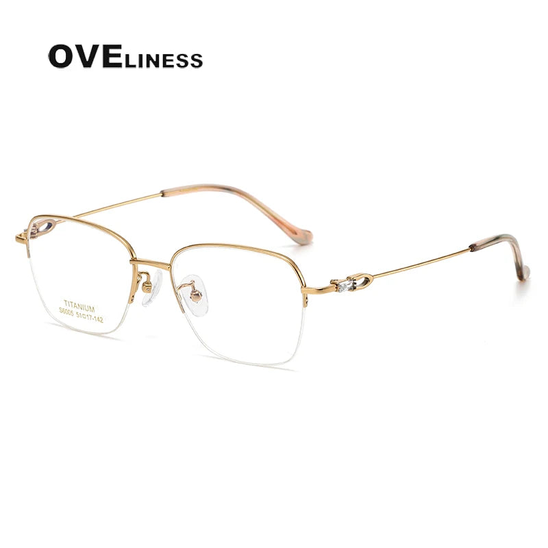 Oveliness Women's Semi Rim Oval Square Titanium Eyeglasses 196005 Semi Rim Oveliness gold  