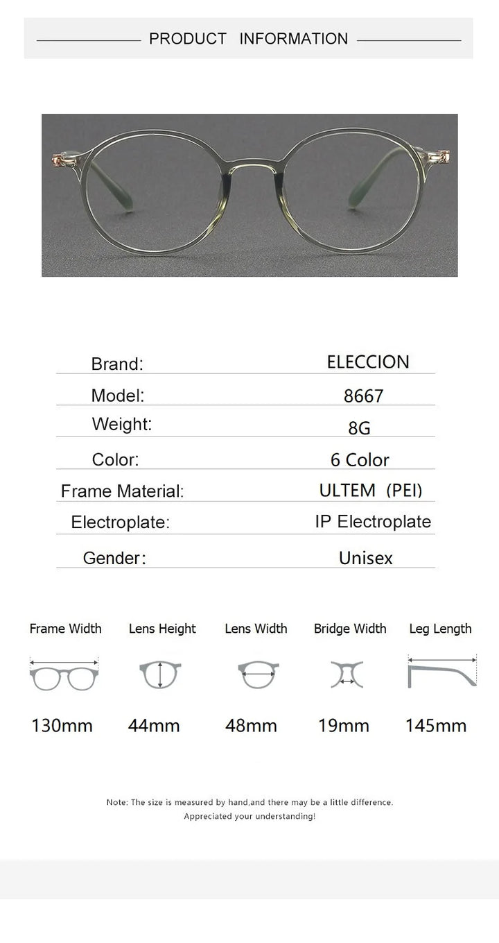 Eleccion Women's Full Rim Round Ultem Titanium Eyeglasses 8667