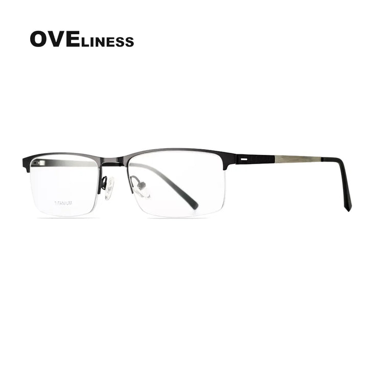 Oveliness Men's Semi Rim Square Titanium Alloy Eyeglasses 49860 Semi Rim Oveliness gun  