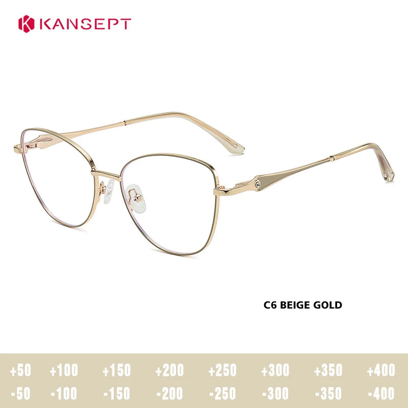 Kansept Women's Full Rim Round Cat Eye Alloy Reading Glasses 556986