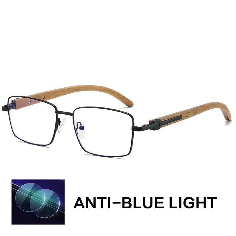 Gatenac Unisex Full Rim Square Titanium Wood Temple Eyeglasses 794006 Gatenac