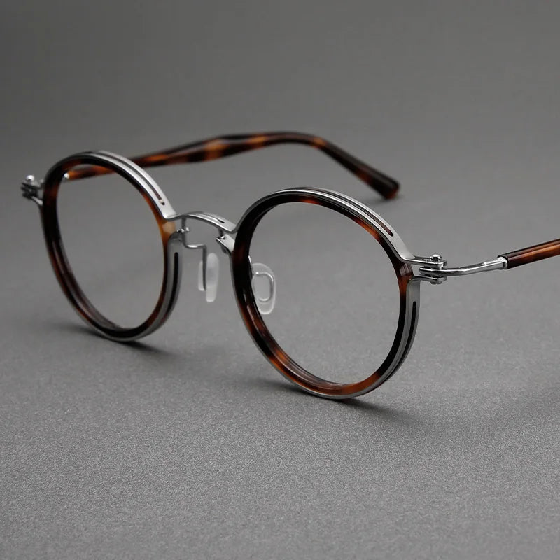 Black Mask Unisex Full Rim Big Round Titanium Acetate Eyeglasses 635862