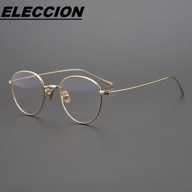 Eleccion Unisex Full Rim Round Oval Titanium Eyeglasses 41905 Full Rim Eleccion Gold