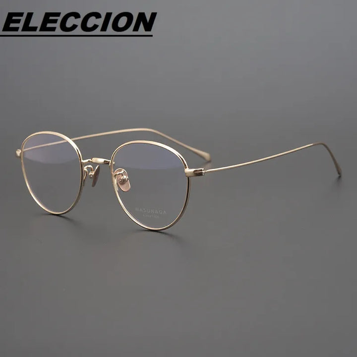 Eleccion Unisex Full Rim Round Oval Titanium Eyeglasses 41905 Full Rim Eleccion Gold