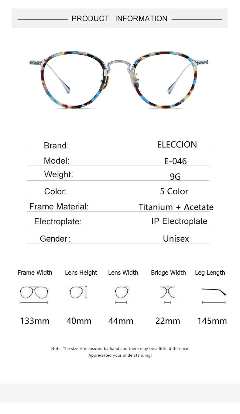 Eleccion Women's Full Rim Round Titanium Acetate Eyeglasses 5046