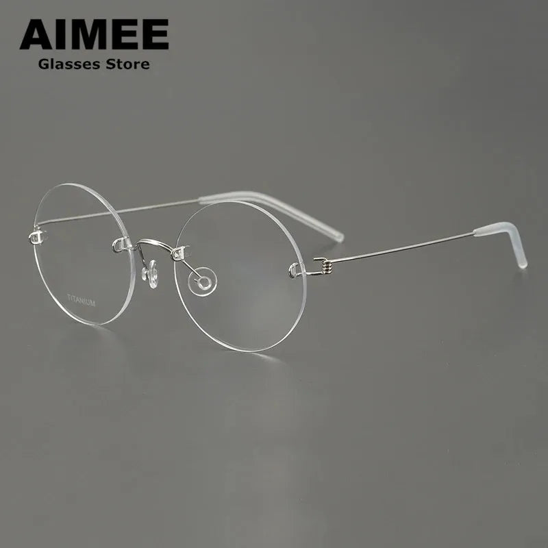 Aimee Unisex Rimless Round Screwless Titanium Eyeglasses 1356 Rimless Aimee Sliver 1  