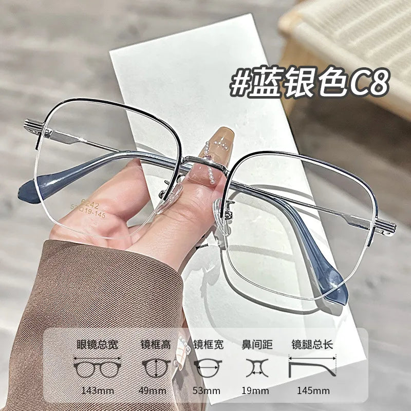 Zirosat Unisex Semi Rim Polygon Square Titanium Eyeglasses 96242
