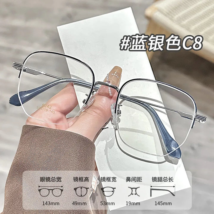 Zirosat Unisex Semi Rim Polygon Square Titanium Eyeglasses 96242
