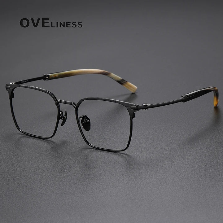 Oveliness Men's Full Rim Square Titanium Eyeglasses O2334 Full Rim Oveliness black  