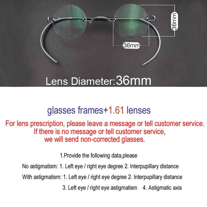 Yujo Unisex Rimless Round Screwless Steel Eyeglasses 384042