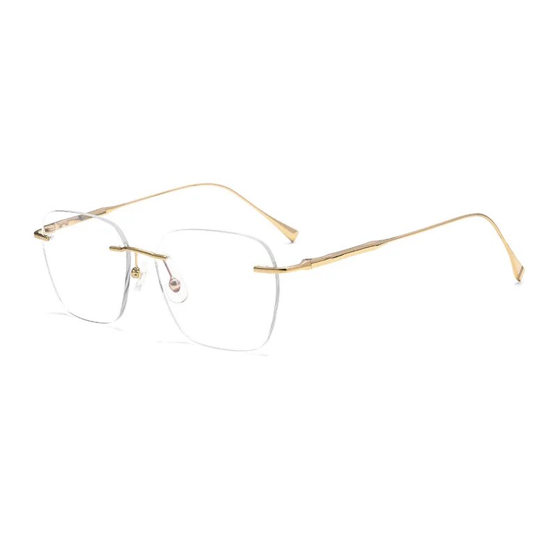 Reven Jate Unisex Rimless Square Titanium Eyeglasses 1912t Rimless Reven Jate golden  
